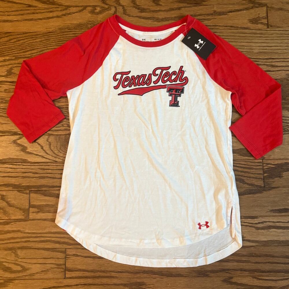 Under Armour Womens Medium Texas Tech 3/4 Sleeve Baseball Tee Casual Tshirt NWT